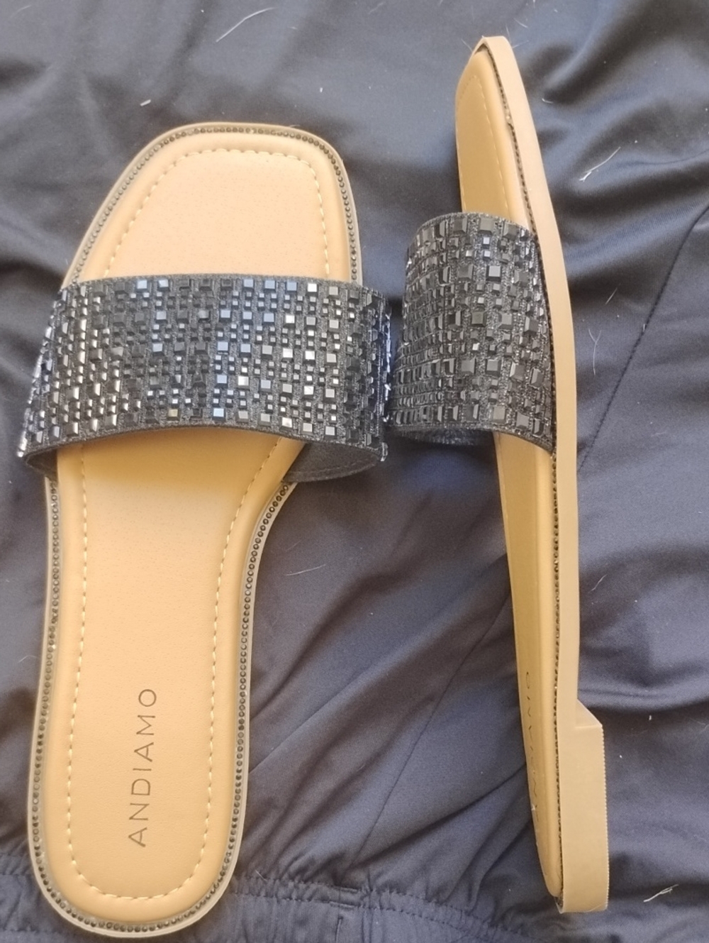 Andiamo Black Embellished Slide Sandals